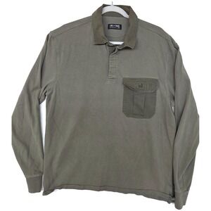 Line Of Trade Polo Shirt Mens Large Green Long Sleeve Cotton Pocket Pullover